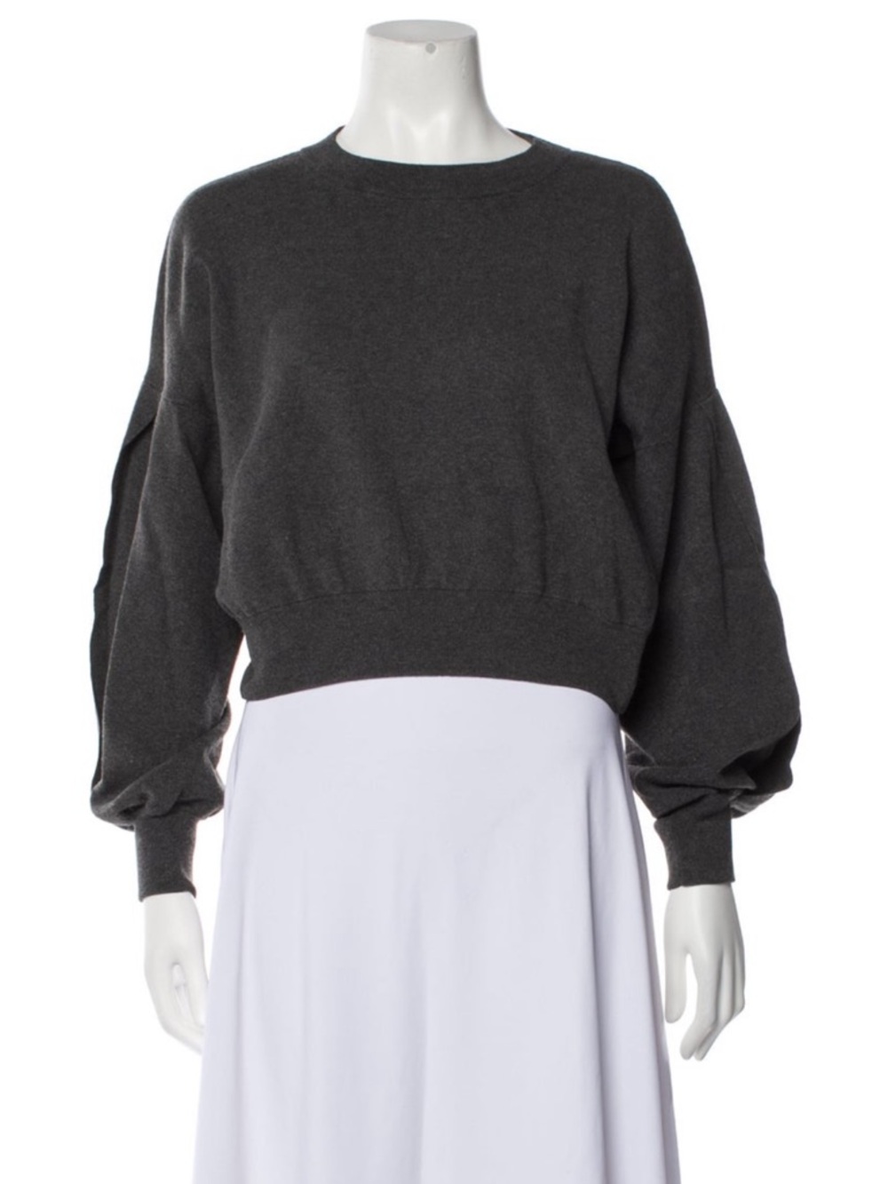 Alice + Olivia Charcoal Gray Balloon-Sleeve Cropped Sweater